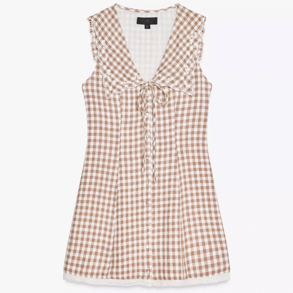 Zara GINGHAM SHORT DRESS WITH PETER PAN COLLAR